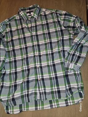 Tommy Hilfiger Green Navy Gray Plaid Button-Down Shirt Mens XL